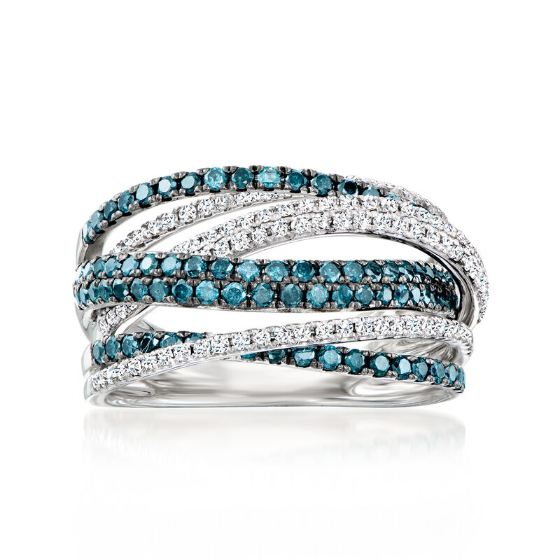 1.20 ct. t.w. White and Blue Diamond Highway Ring in 14kt White Gold. Size 8 image number 0