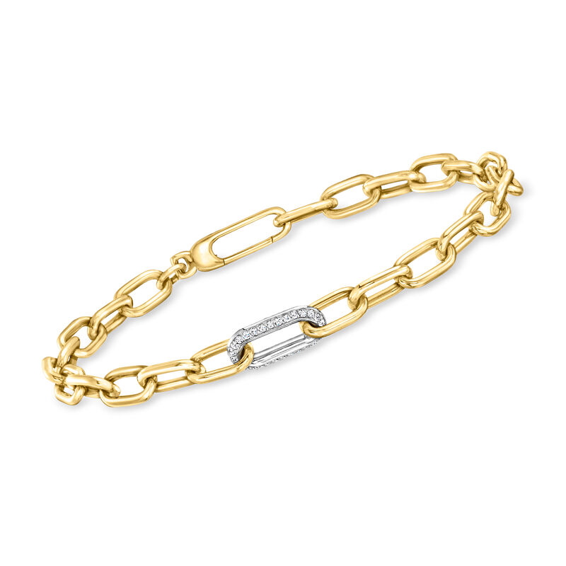 Roberto Coin .25 ct. t.w. Diamond Paper Clip Link Bracelet in 18kt Two-Tone Gold. 7.5&quot; image number 0