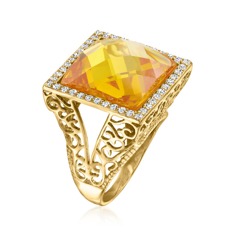 15.00 Carat Simulated Yellow Garnet and .60 ct. t.w. CZ Ring in 18kt Gold Over Sterling image number 2