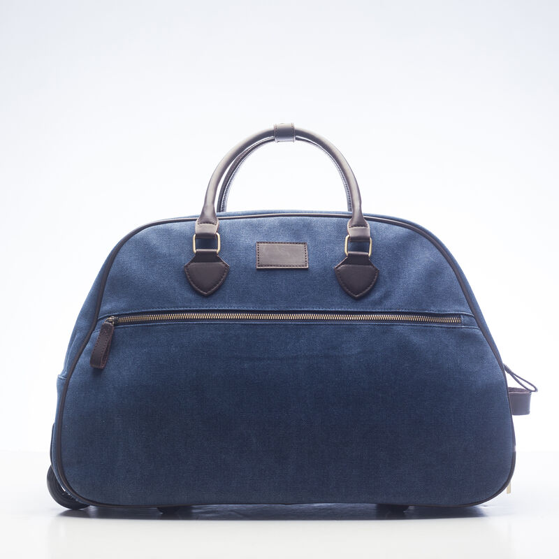 Brouk & Co. "Excursion Trolley" Faux Blue Leather Rolling Duffel Bag image number 1