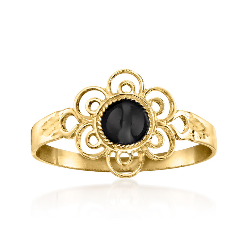Italian Black Enamel Floral Ring in 14kt Yellow Gold image number 0