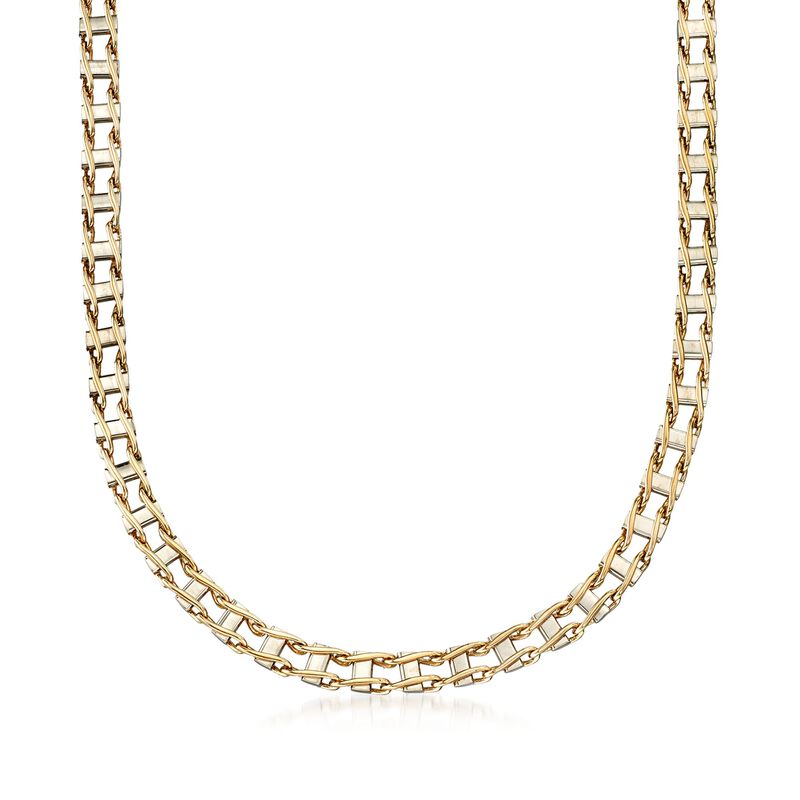 Men's 14kt Two-Tone Gold Railroad-Link Necklace. 20&quot; image number 1