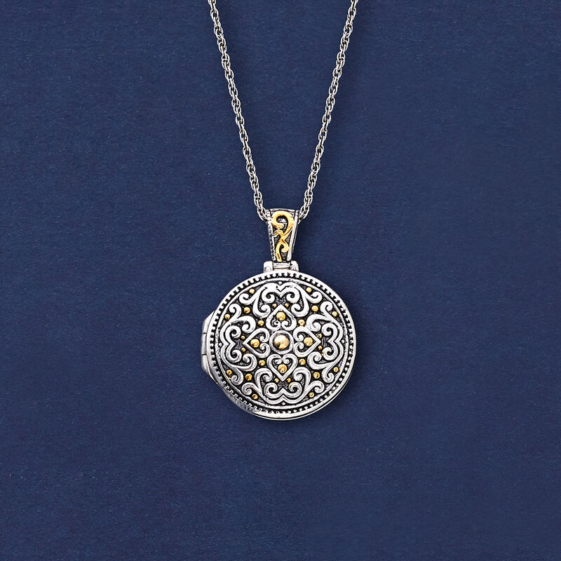 Two-Tone Sterling Silver Bali-Style Locket Necklace. 18&quot; image number 3