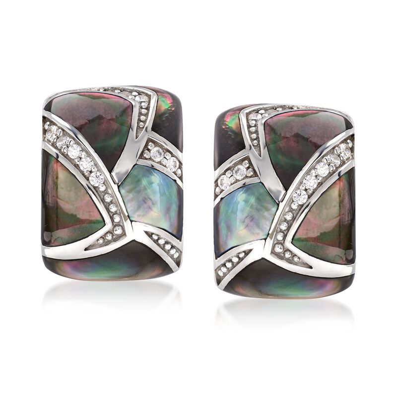Belle Etoile &quot;Sirena&quot; Black Mother-Of-Pearl and .20 ct. t.w. CZ Earrings in Sterling Silver image number 0