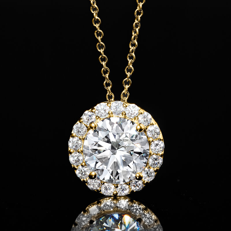 1.00 ct. t.w. Lab-Grown Diamond Halo Pendant Necklace in 14kt Yellow Gold image number 2