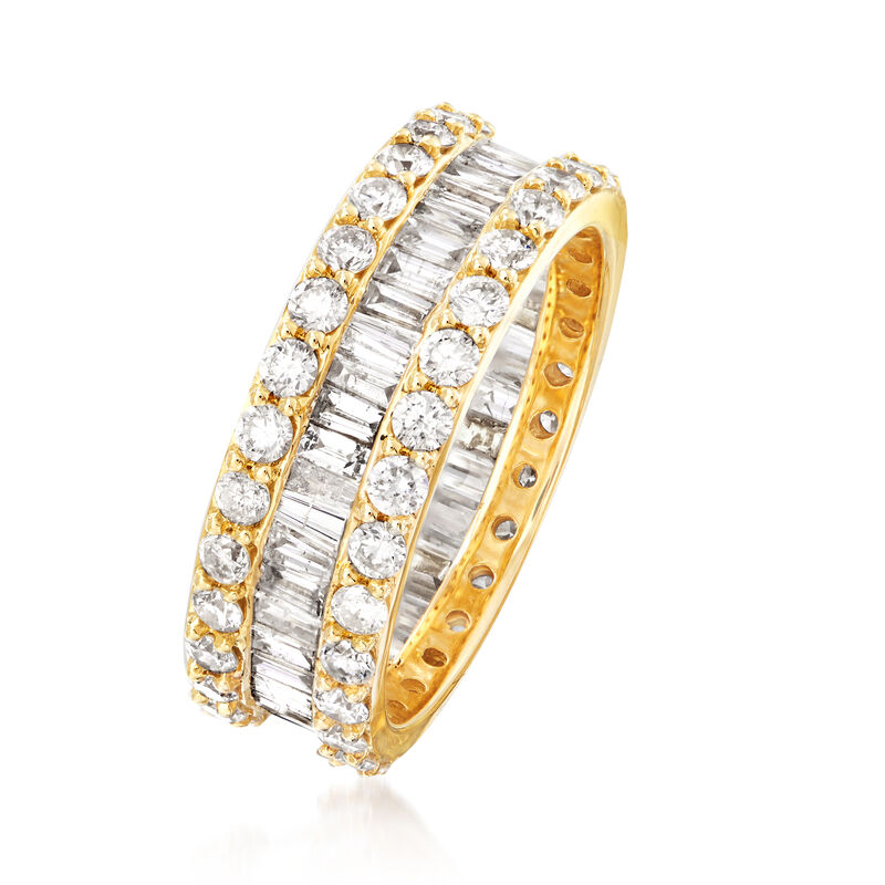 3.00 ct. t.w. Round and Baguette Diamond Eternity Ring in 14kt Yellow Gold image number 2