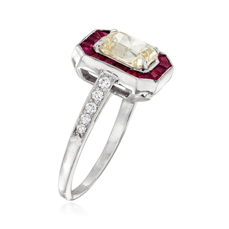 C. 1990 Vintage 1.71 ct. t.w. Diamond and .36 ct. t.w. Ruby Ring in Platinum image number 2