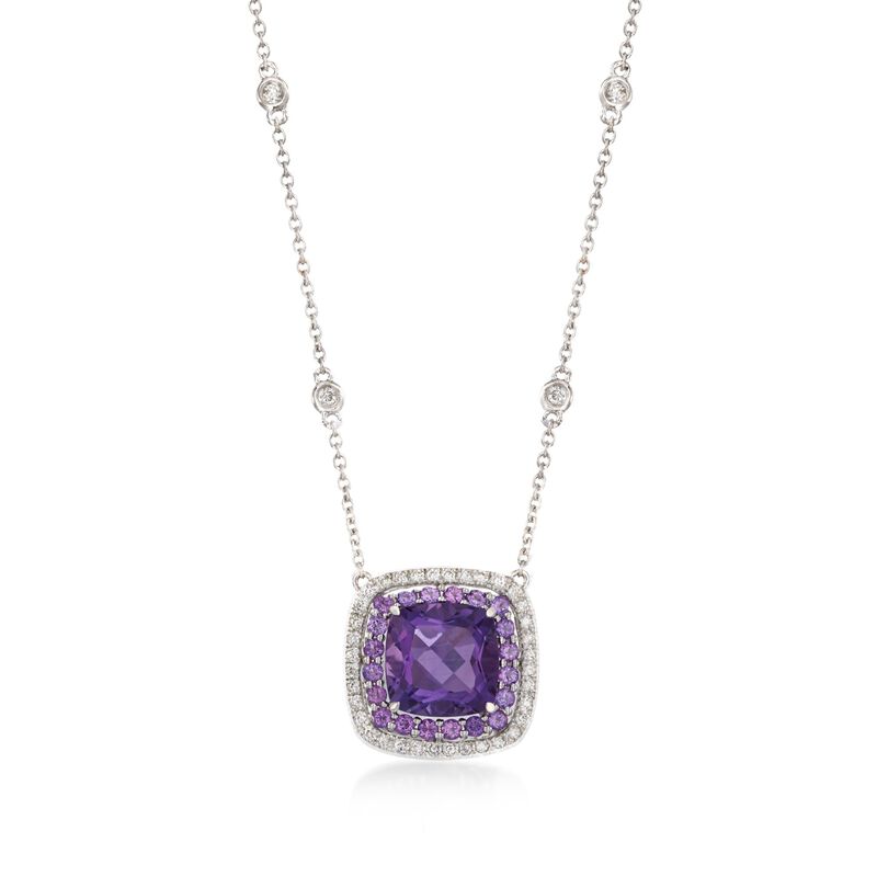 Gregg Ruth 3.20 ct. t.w. Amethyst and .27 ct. t.w. Diamond Necklace in 18kt White Gold. 18&quot; image number 1