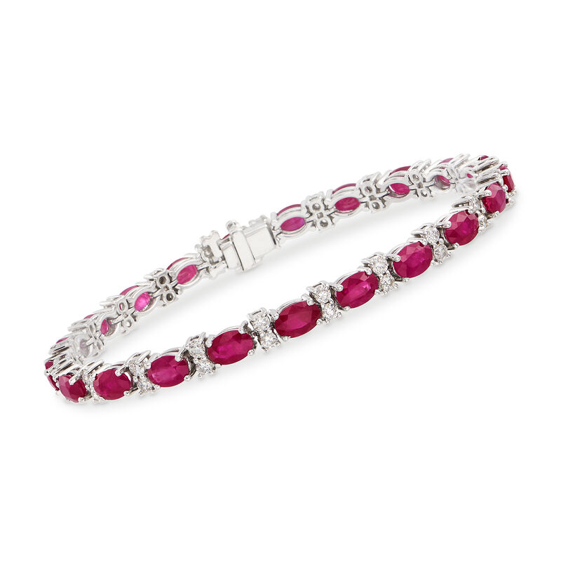 12.00 ct. t.w. Ruby and 1.90 ct. t.w. Diamond Tennis Bracelet in 14kt White Gold. 7&quot; image number 0