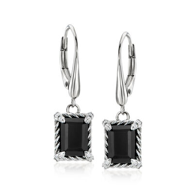 Onyx Drop Earrings with White Topaz in Sterling Silver