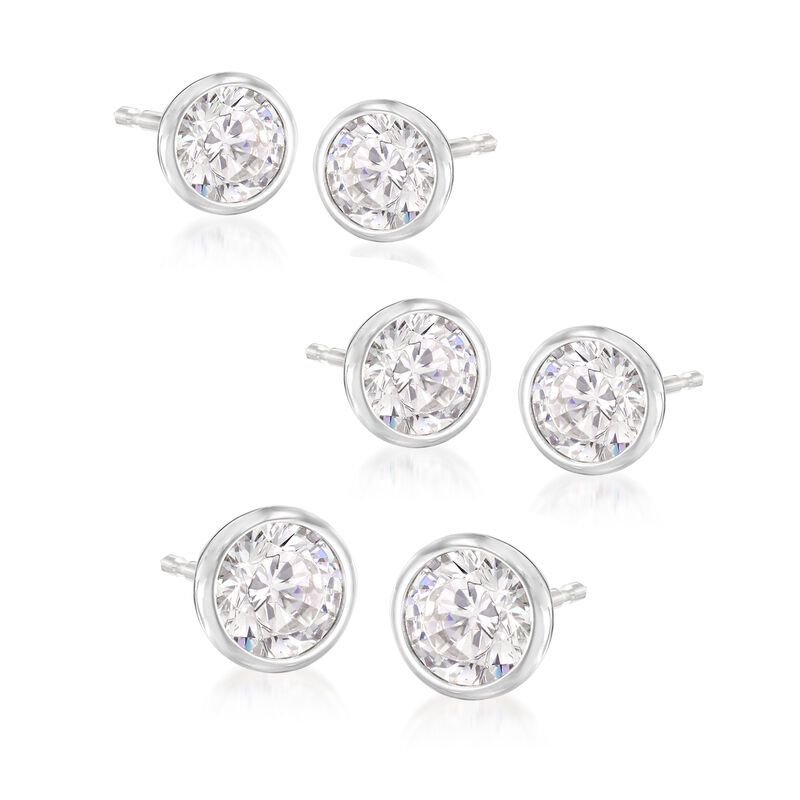 2.50 ct. t.w. CZ Jewelry Set: Three Pairs of Stud Earrings in Sterling Silver image number 0