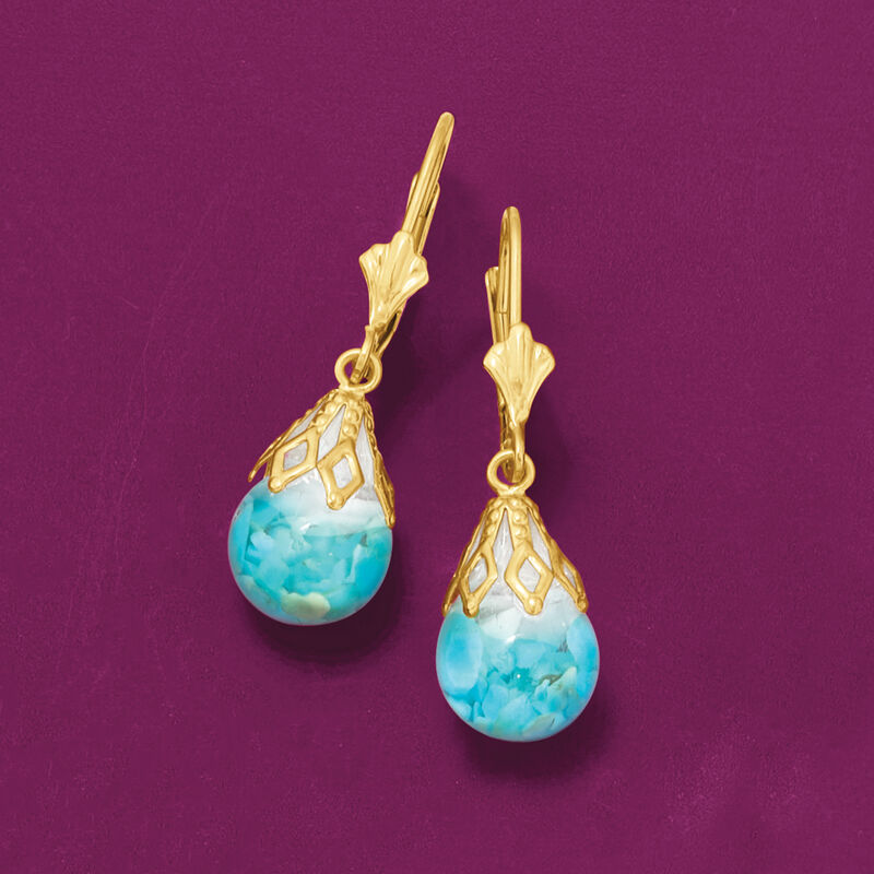 Floating Turquoise Drop Earrings in 14kt Yellow Gold image number 2