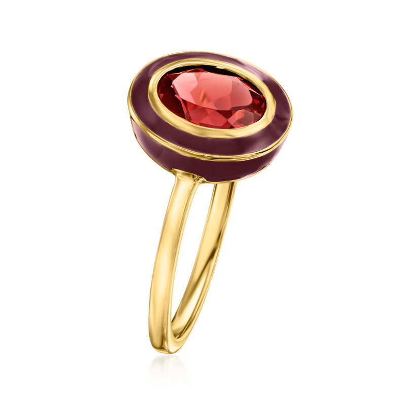 1.30 Garnet and Burgundy Enamel Ring in 18kt Gold Over Sterling image number 2
