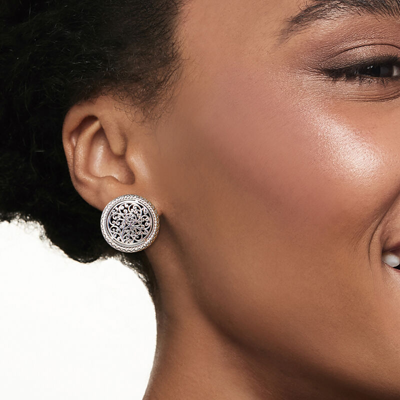 Andrea Candela "Pasion De Plata" Sterling Silver and Black Enamel Round Earrings image number 1