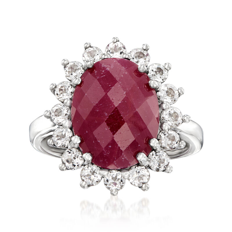 5.75 Carat Ruby and 1.20 ct. t.w. White Topaz Ring in Sterling Silver image number 0
