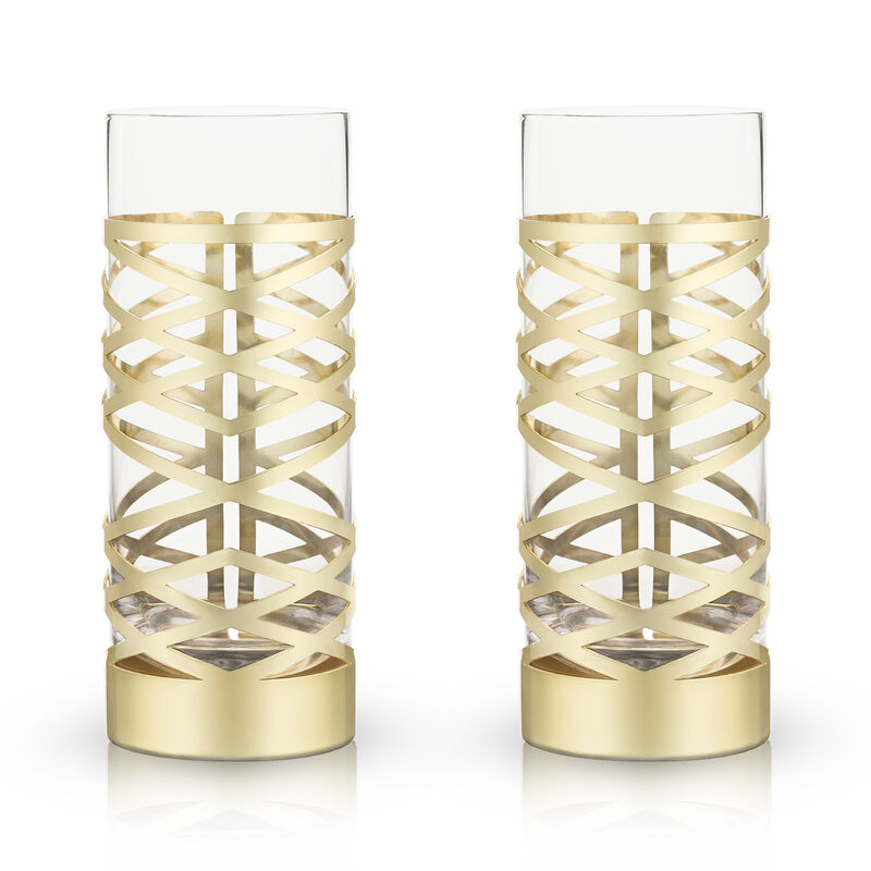 Set of 2 Gold and Crystal Highball Glasses image number 0