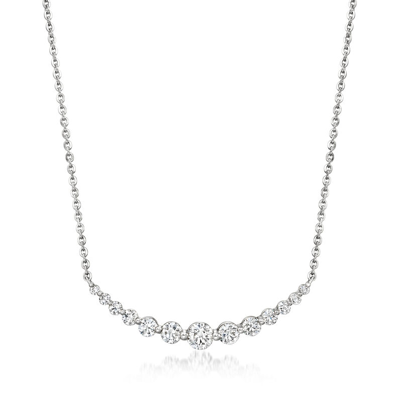 1.00 ct. t.w. Lab-Grown Diamond Curved Bar Necklace in 14kt White Gold. 18&quot; image number 1