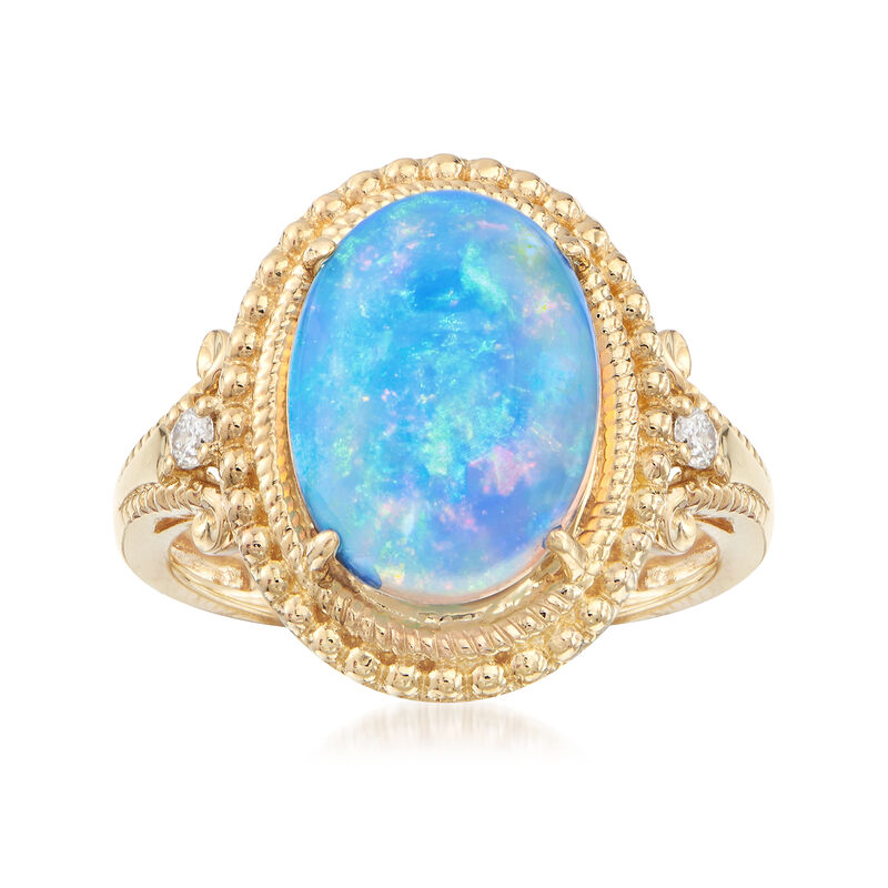 Oval Cabochon Opal Ring in 14kt Yellow Gold with Diamond Accents image number 0