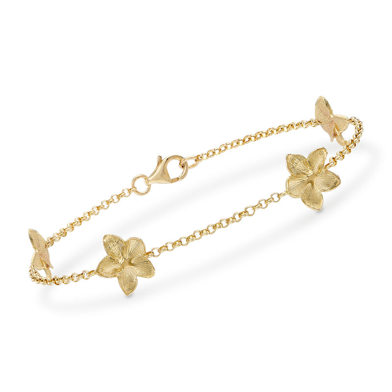 Floral Rolo Bracelet in 14kt Yellow Gold. 8&quot; image number 0
