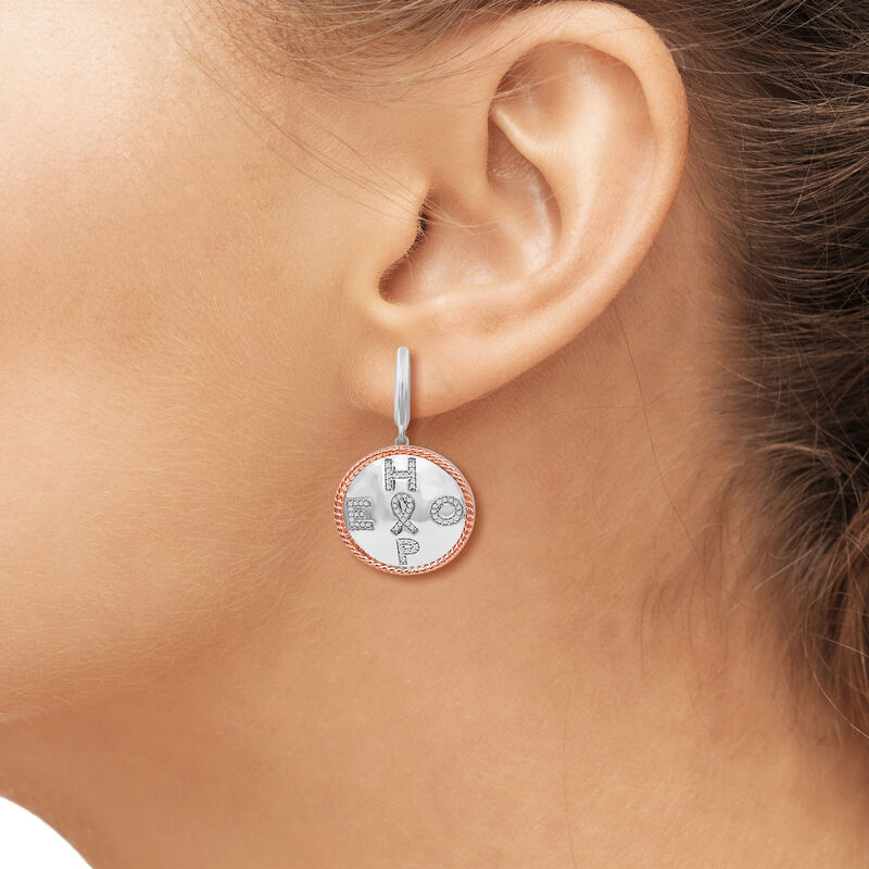 .25 ct. t.w. Diamond "Hope" Earrings with Cancer Ribbon in Two-Tone Sterling image number 2
