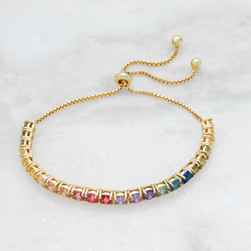 5.50 ct. t.w. Multicolored CZ Bolo Bracelet in 18kt Gold Over Sterling image number 3