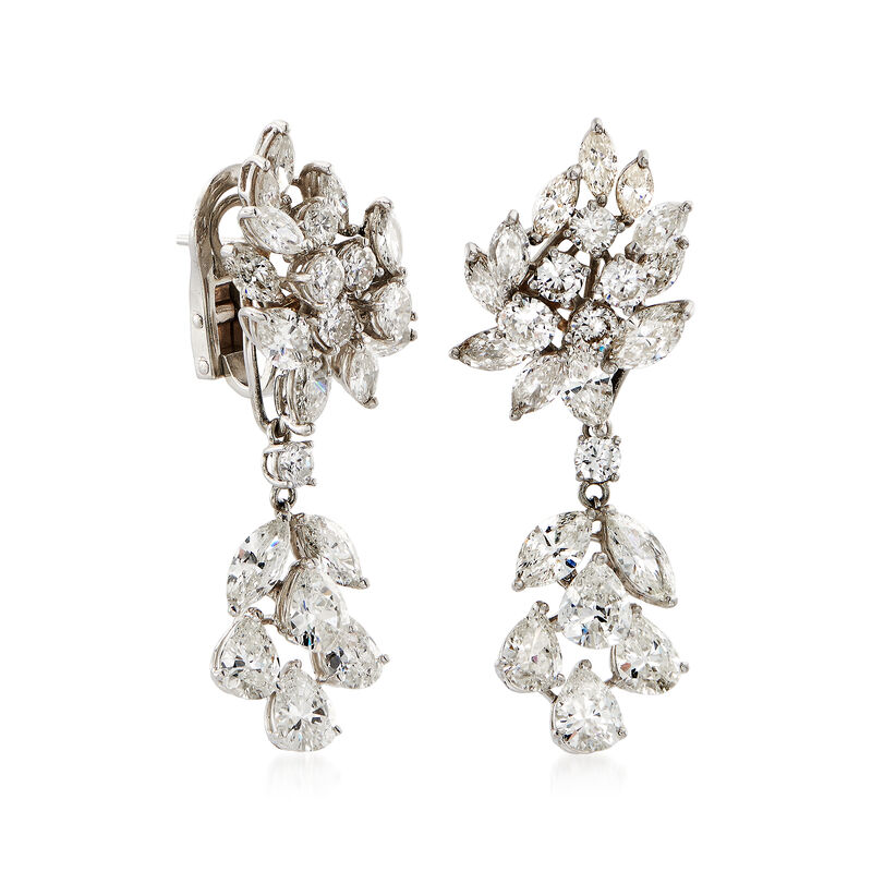 C. 1970 Vintage 15.50 ct. t.w. Diamond Drop Earrings in Platinum image number 2