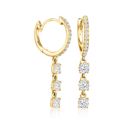 .95 ct. t.w. Diamond Hoop Drop Earrings in 14kt Yellow Gold