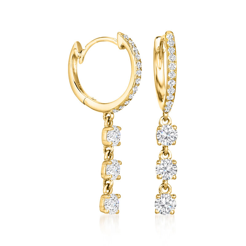 .95 ct. t.w. Diamond Hoop Drop Earrings in 14kt Yellow Gold  image number 0