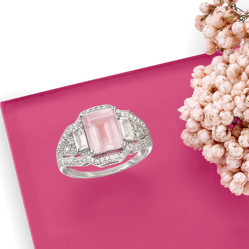 3.20 Carat Rose Quartz and .84 ct. t.w. White Topaz Ring in Sterling Silver image number 3