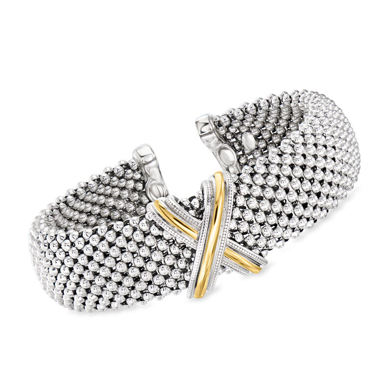 Phillip Gavriel "Prosecco" Sterling Silver Crisscross Cuff Bracelet with 18kt Yellow Gold. 7.5" image number 0