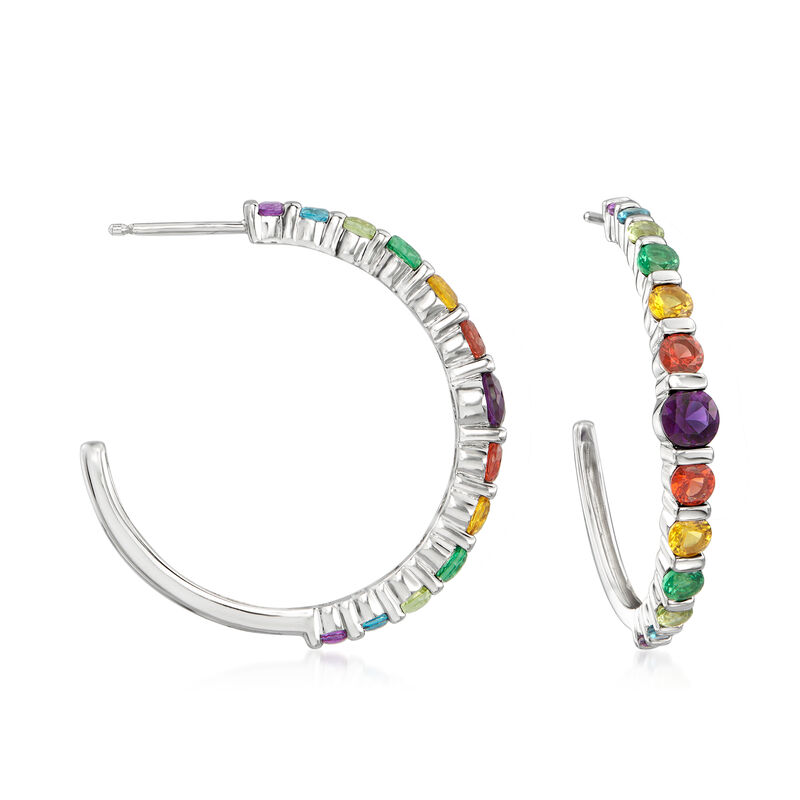 2.05 ct. t.w. Rainbow CZ C-Hoop Earrings in Sterling Silver image number 0