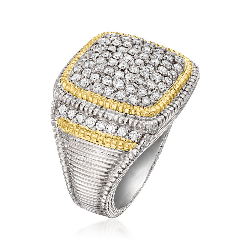 C. 1990 Vintage Judith Ripka 1.70 ct. t.w. Diamond Cluster Ring in Sterling Silver and 18kt Yellow Gold. Size 7 image number 2