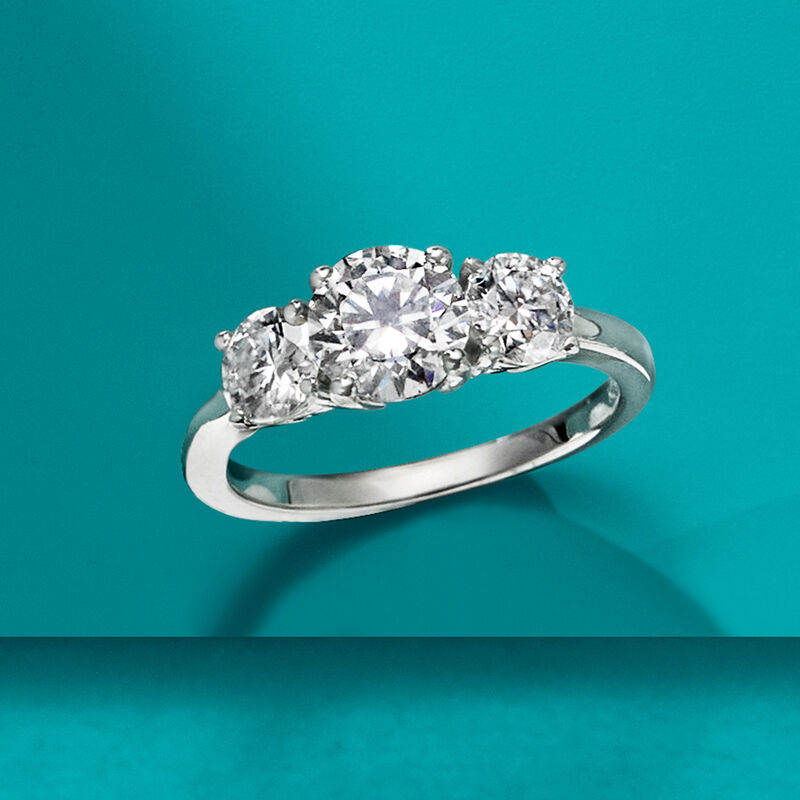 2.25 ct. t.w. Moissanite Three-Stone Ring in Sterling Silver image number 4