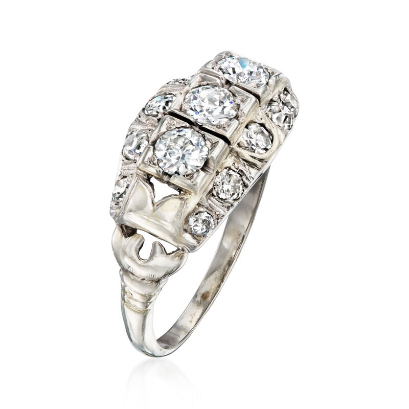 C. 1950 Vintage 1.05 ct. t.w. Diamond Filigree Ring in 18kt White Gold. Size 6.5 image number 2