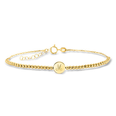 Italian 14kt Yellow Gold Personalized Disc Bead Bracelet