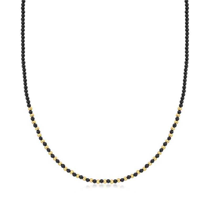 3mm Onyx and 10kt Yellow Gold Bead Necklace image number 0