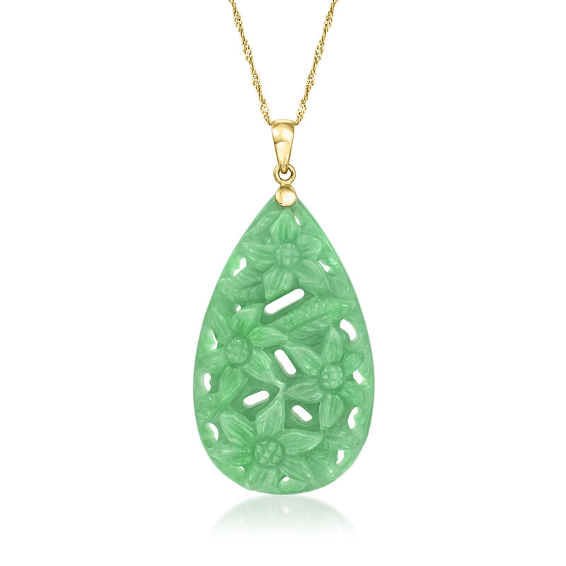 Carved Jade Floral Pendant with 14kt Yellow Gold  image number 2