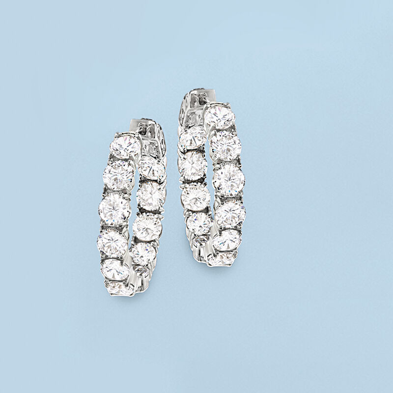 10.00 ct. t.w. CZ Inside-Outside Hoop Earrings in Sterling Silver. 1&quot; image number 2