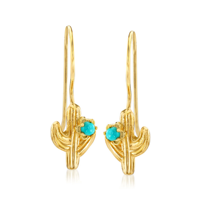 Turquoise Cactus Drop Earrings in 18kt Gold Over Sterling image number 0