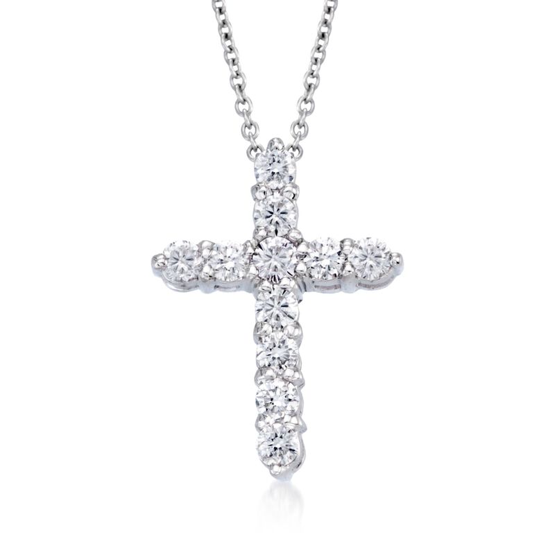 Roberto Coin &quot;Tiny Treasures&quot; .45 ct. t.w. Diamond Cross Necklace in 18kt White Gold image number 0
