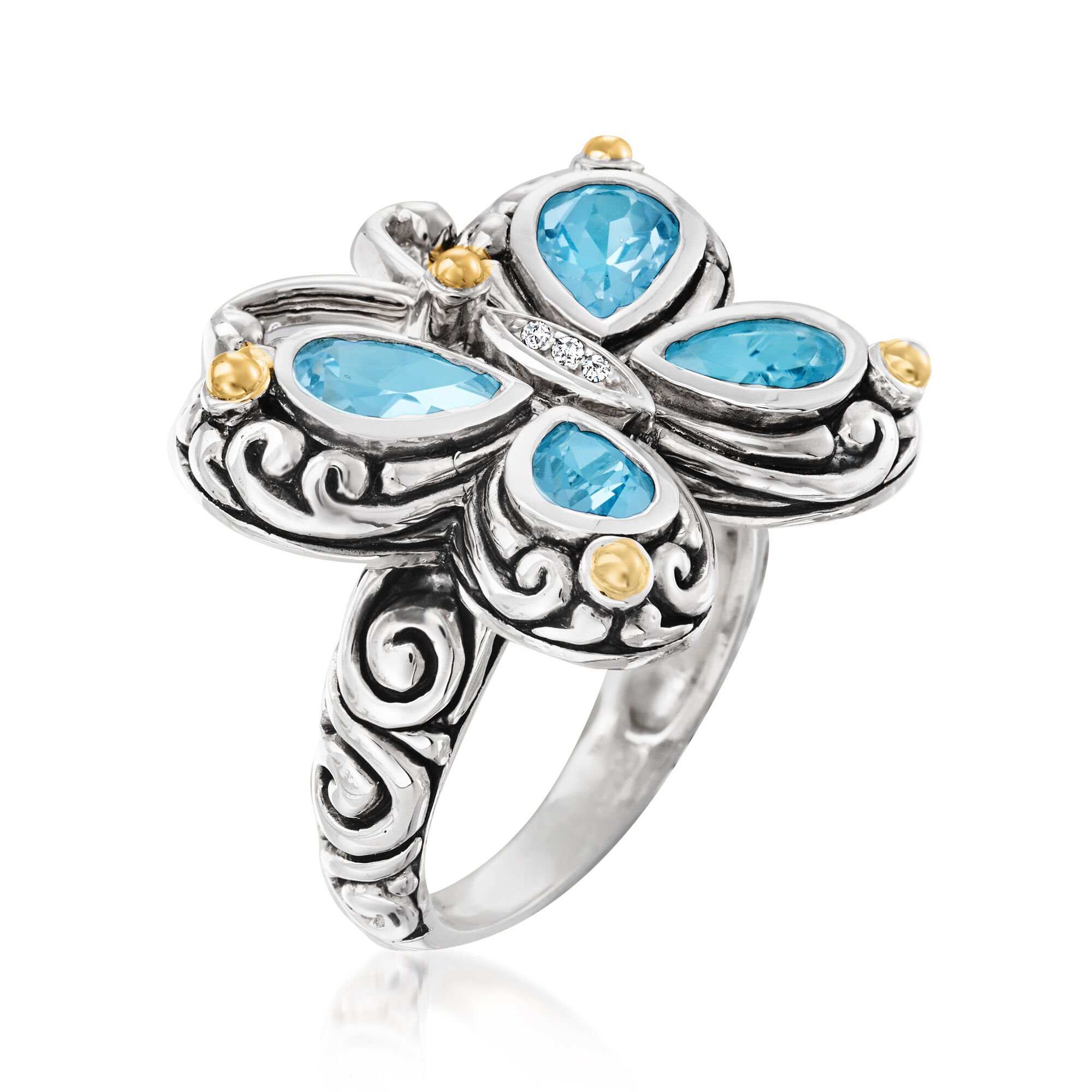 2.40 ct. t.w. Swiss Blue Topaz Bali-Style Butterfly Ring