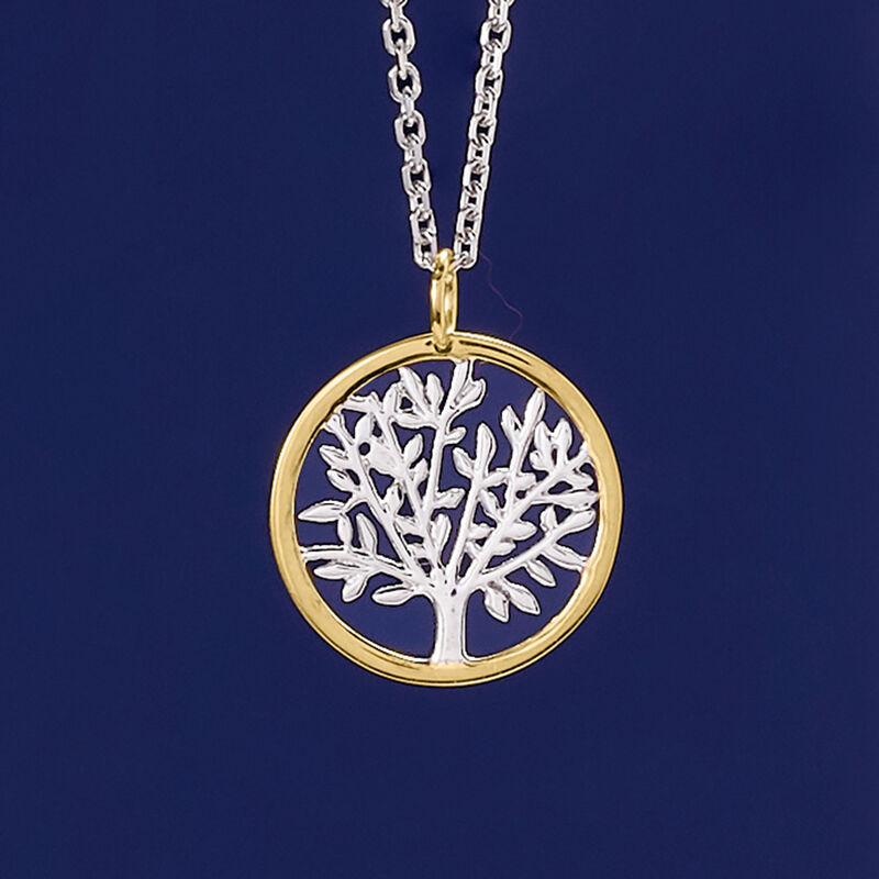 Sterling Silver and 14kt Yellow Gold Tree of Life Pendant Necklace. 18&quot; image number 3