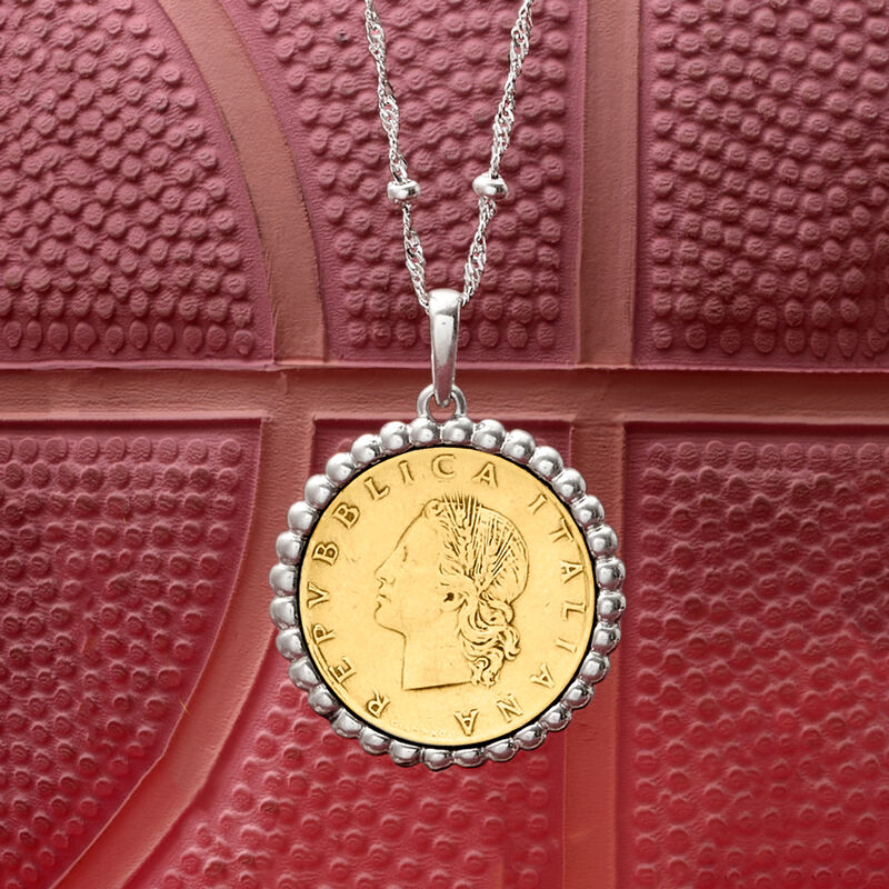 Italian Genuine 20-Lira Coin Pendant Necklace in Sterling Silver. 18&quot; image number 4