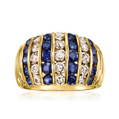C. 1980 Vintage 1.80 ct. t.w. Sapphire and 1.10 ct. t.w. Diamond Ring in 14kt Yellow Gold