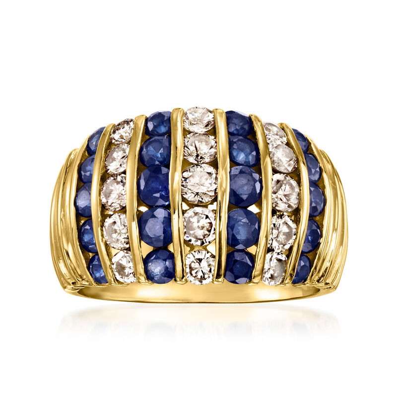 C. 1980 Vintage 1.80 ct. t.w. Sapphire and 1.10 ct. t.w. Diamond Ring in 14kt Yellow Gold. Size 6 image number 0