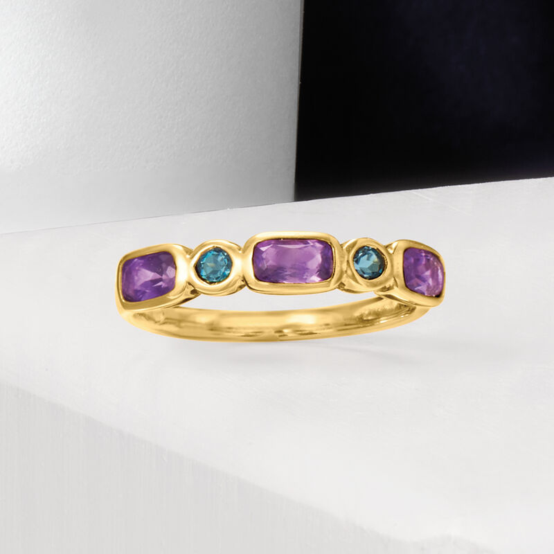 .70 ct. t.w. Amethyst and .10 ct. t.w. London Blue Topaz Ring in 14kt Yellow Gold image number 3