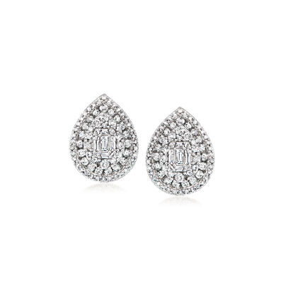 1.00 ct. t.w. Diamond Pear-Shaped Cluster Earrings in 14kt White Gold