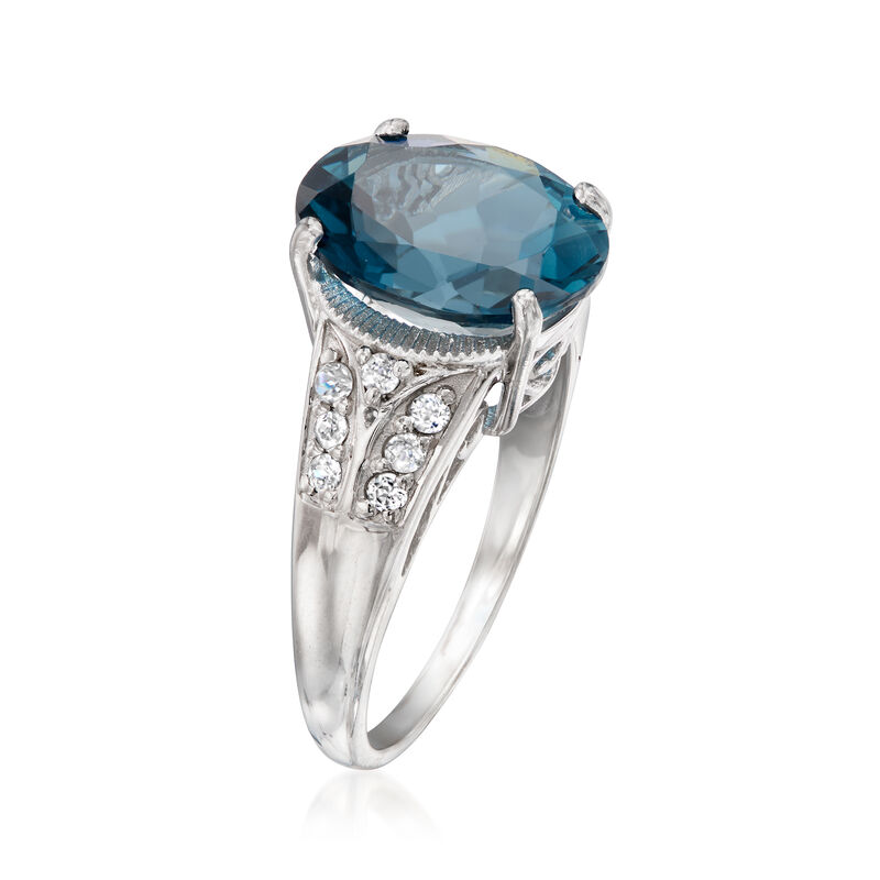 C. 1990 Vintage 5.80 Carat London Blue Topaz Ring with .25 ct. t.w. White Zircons in 10kt White Gold. Size 6.5 image number 2