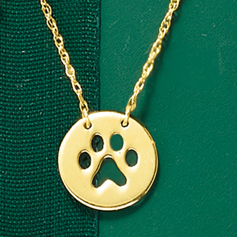 14kt Yellow Gold Mini Paw Print Cut-Out Necklace. 16&quot; image number 3