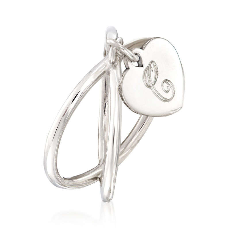 Sterling Silver Personalized Single-Initial Heart Charm Crisscross Ring image number 2
